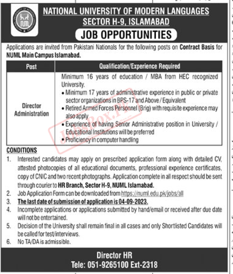 NUML Islamabad Jobs 2023