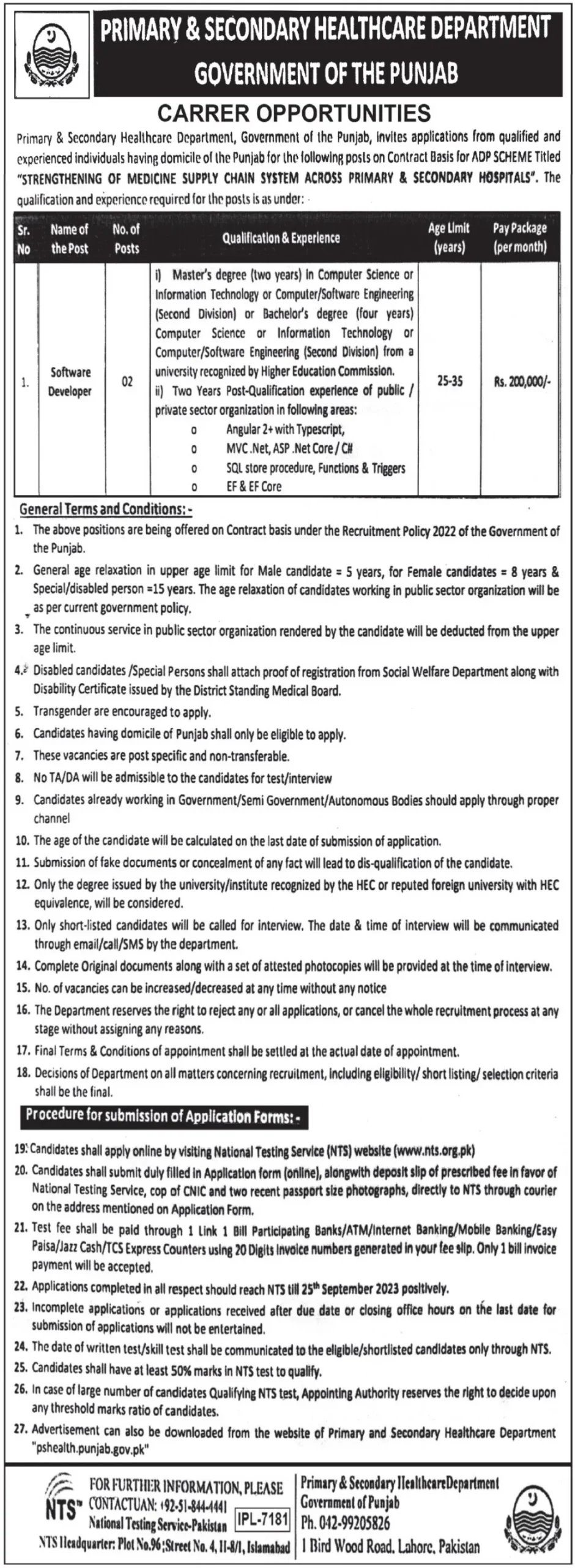 Primary and Secondary Healthcare Department Jobs 2023 Govt Job