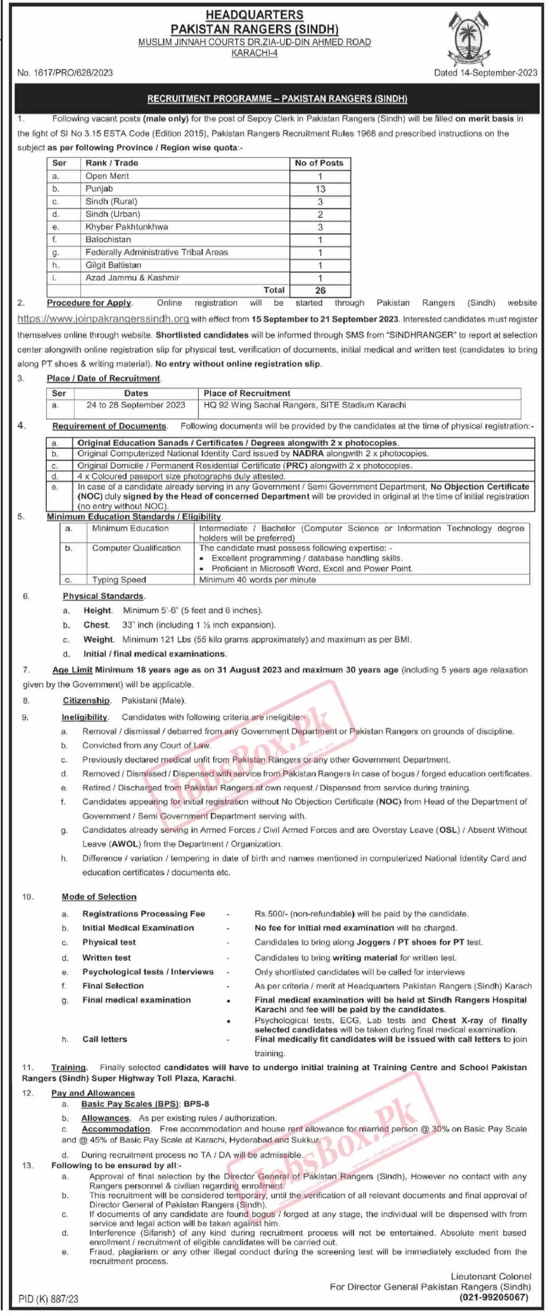 Pakistan Rangers Jobs 2023 Latest Advertisement - Govt job in Pakistan