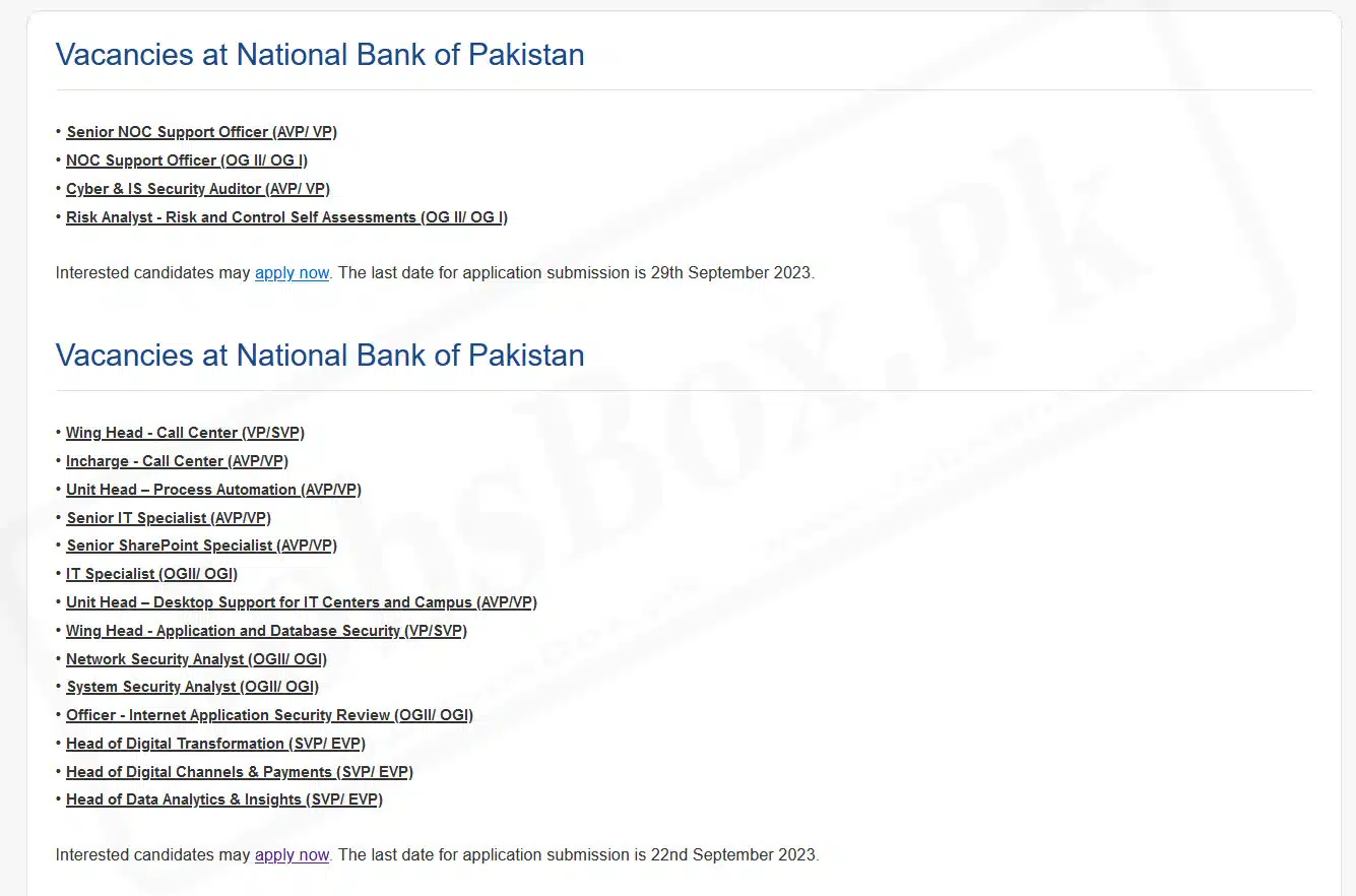 National Bank of Pakistan NBP Jobs 2023 – Online Apply, Govt Bank Job