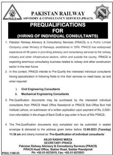 PRACS Pakistan Railway Jobs 2023 - Latest New Advertisement